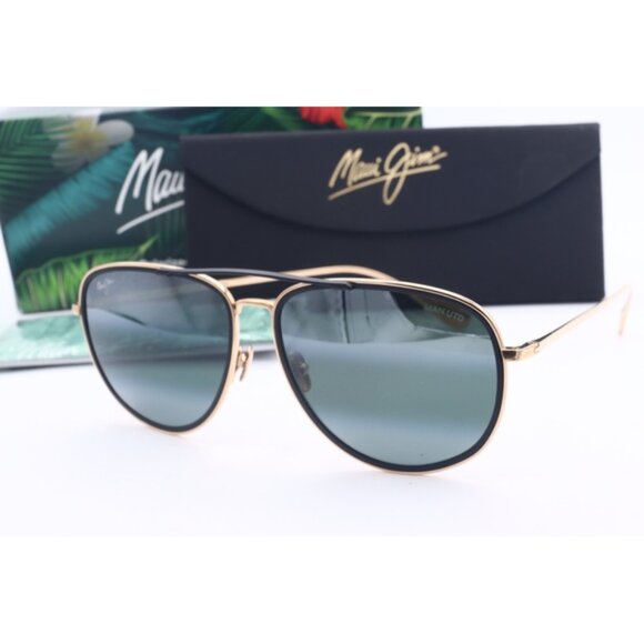 Maui Jim Fair Winds MJ 554-16UTD Black/Gold Aviator Sunglasses Gray polarized - Picture 1 of 6